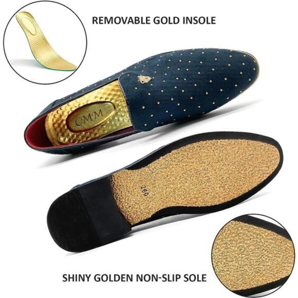 Men\'s Pointed Toe Rivet Dress Shoes Glitter Modern Metallic Slip On Loafers main image 5